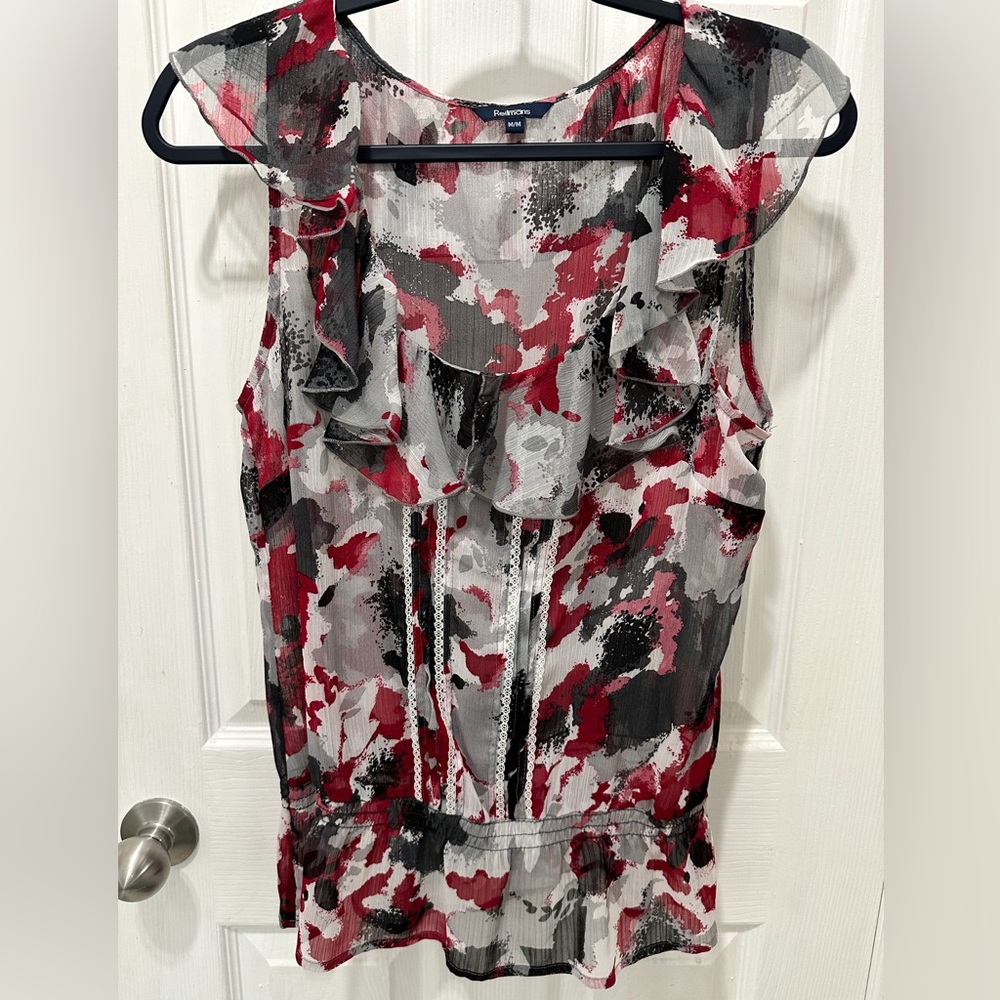 Sheer Ruffle Sleeveless Blouse